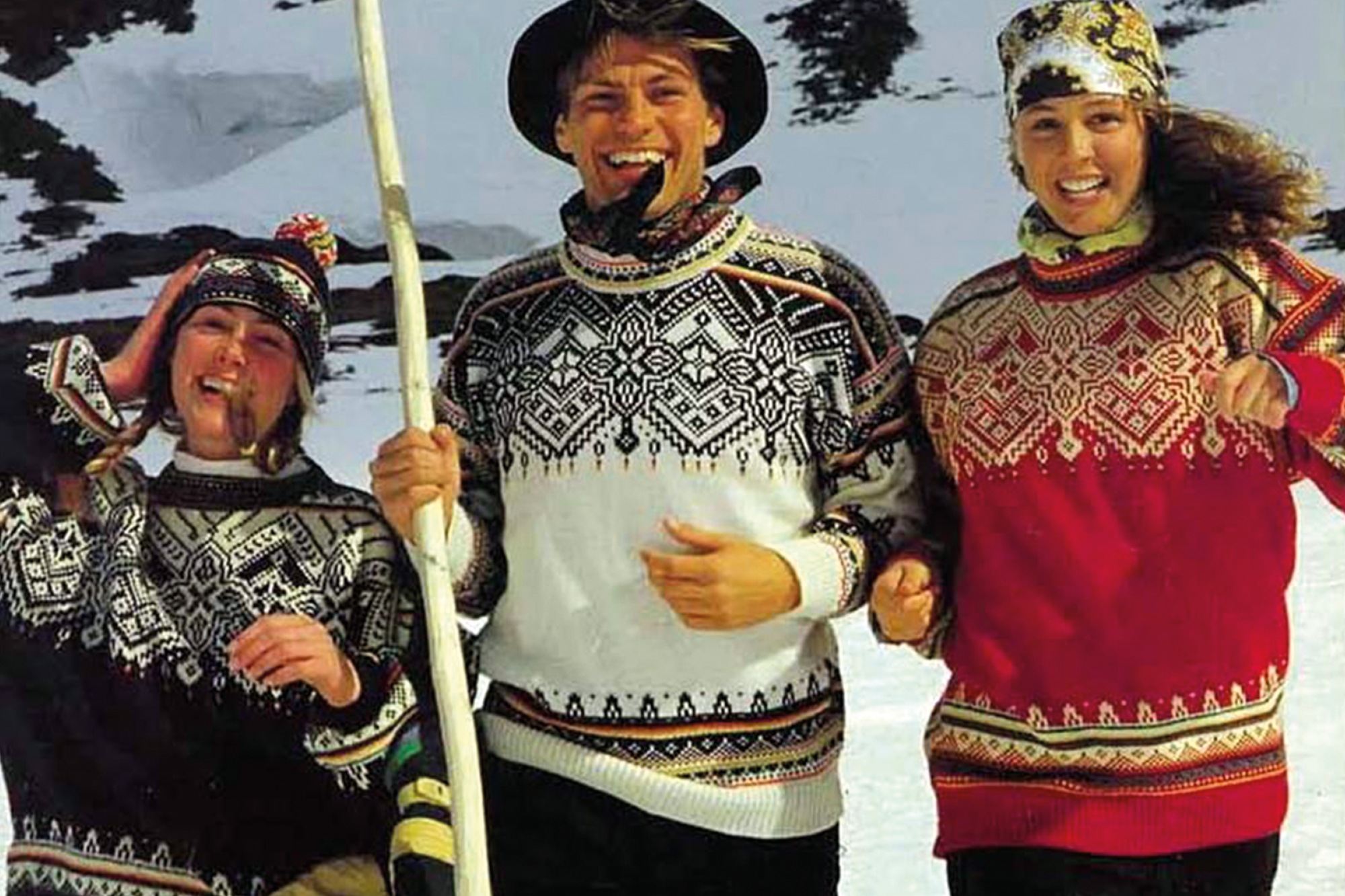 Ski-VM Val di Fiemme, Italia  1991. VM gensere på tre modeller i snøen med vinter bakgrunn.